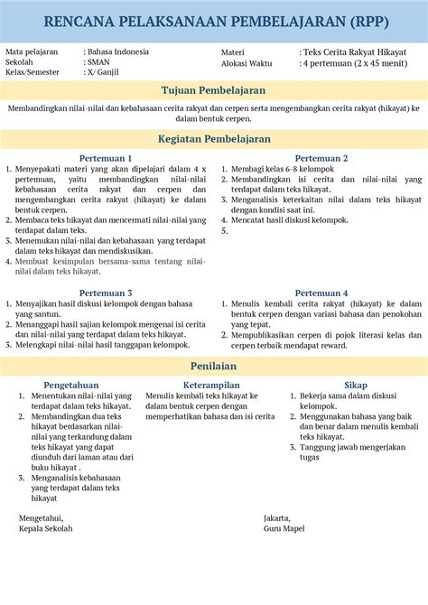 Contoh RPP Kelas X SMA Bahasa Indonesia untuk Skripsi